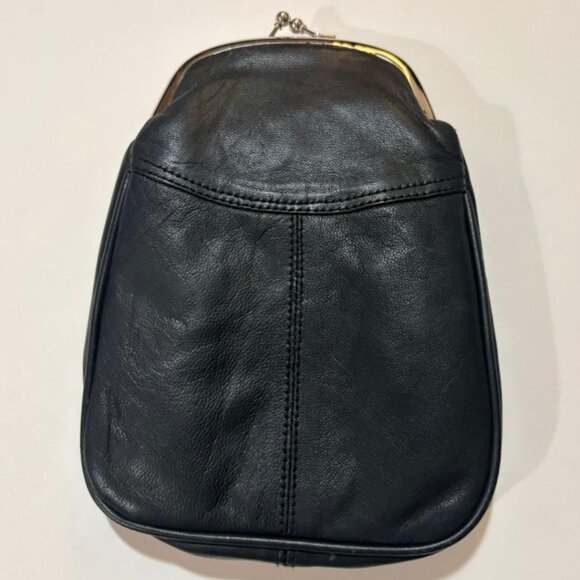 Vintage Style Black Kiss Lock Phone Pouch Wallet Faux Leather Mini Purse - Picture 4 of 5